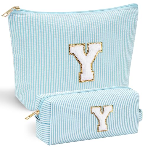 YOOLIFE Travel Makeup Bag - Cute Makeup Pouch Set with Monogram & Brush Bag for Women's Gifts