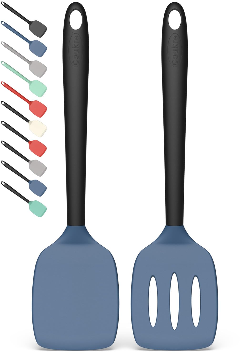 Coukre 2 Pack Silicone Spatula Set, High Heat Resistant, BPA Free Kitchen Spatula, Solid & Slotted Turner for Non-Stick Pans, Sautéing, and Flipping (2, AquaGreen)