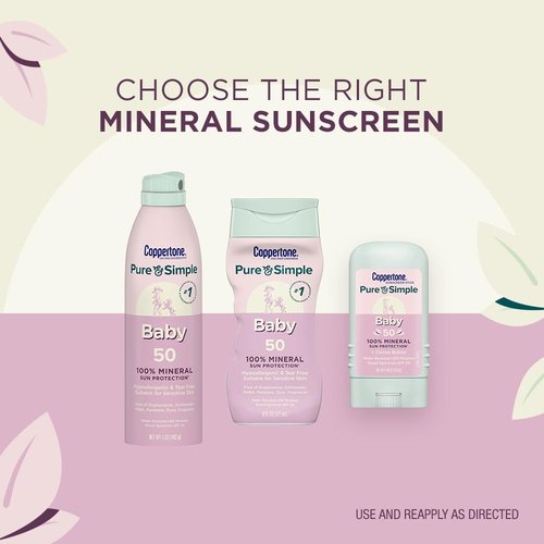 Coppertone Pure and Simple Baby Mineral Sunscreen Lotion SPF 50 (6 Fl Oz) + Baby Sunscreen Stick SPF 50 (0.49 Oz), Hypoallergenic and Fragrance Free