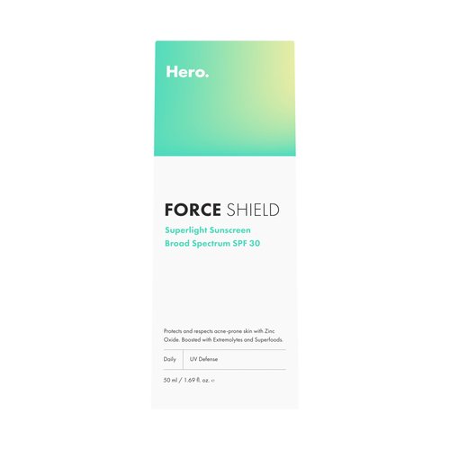 Hero Cosmetics Force Shield Superlight Sunscreen SPF 30 - Everyday Lightweight Sunscreen for Face & Acne-Prone Skin with Zinc Oxide - Fragrance Free 50 ml