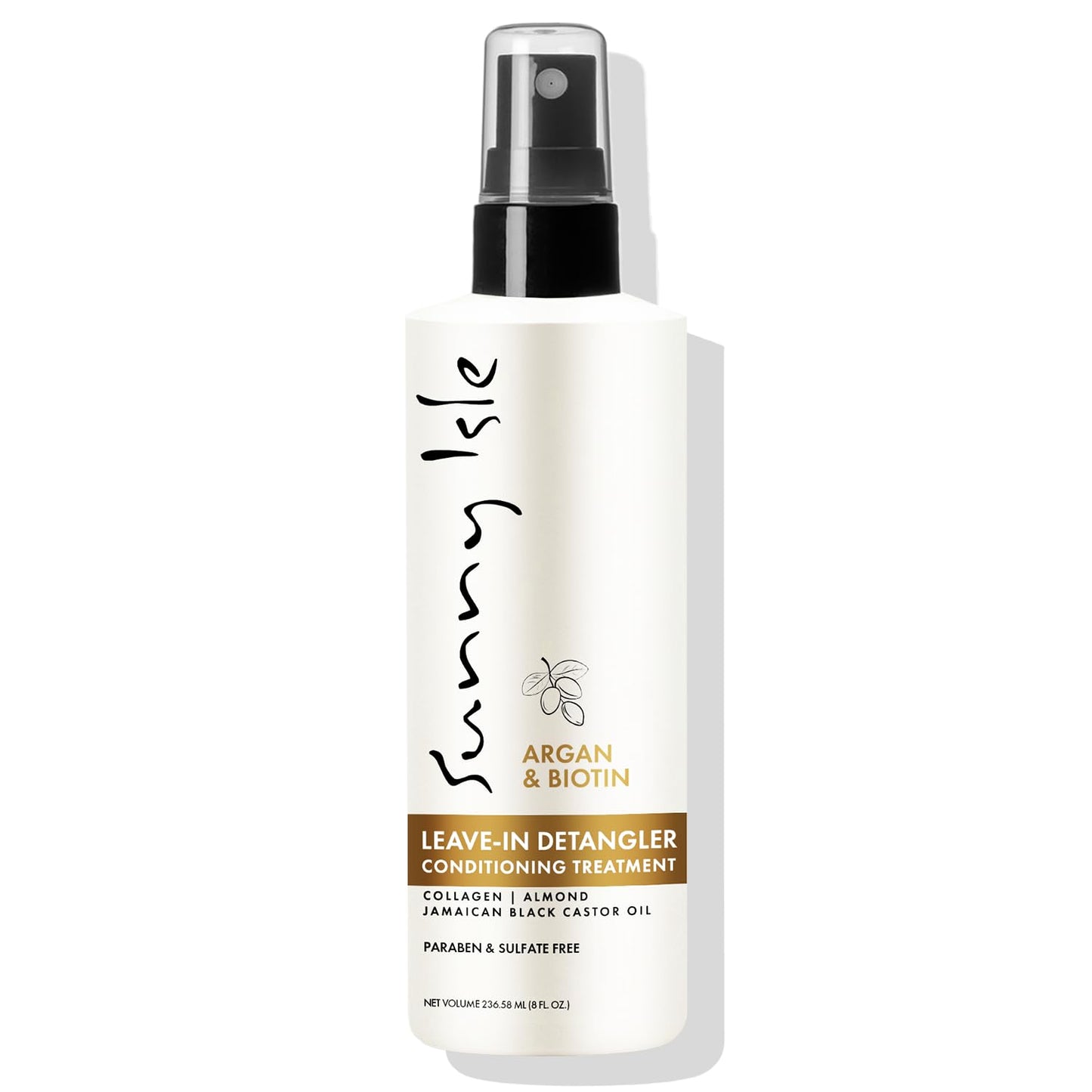 Sunny Isle Leave-In Detangler Conditioner - Argan & Biotin with Collagen, Almond & Castor Oil - 8 oz