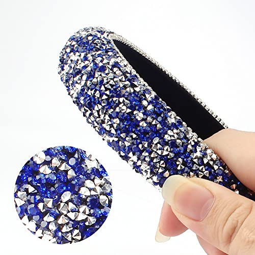 FASOTY Rhinestone Headband Women Fashion Handmade Navy Blue Headband Crystal Diamond Bling Headbands Hair Hoops Padded Headband Glitter Beaded Hairband Sparkle Hair Accessories (Blue+Silver)