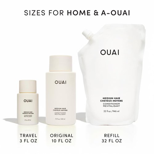 OUAI Medium Conditioner - Hydrating Hair Conditioner with Coconut Oil, Babassu Oil, and Keratin - Strengthens, Repairs and Adds Shine - Paraben and Phthalate Free Hair Care Products (10 Oz)