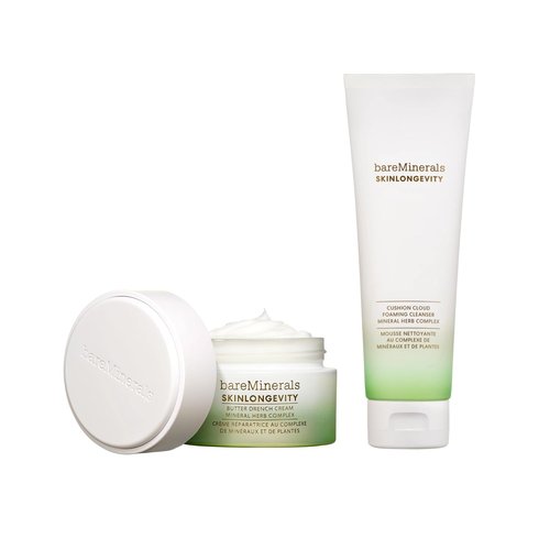 bareMinerals Face Cream Bundle - Butter Drench Restorative Rich Hydrating Lotion & Skinlongevity Cleanser