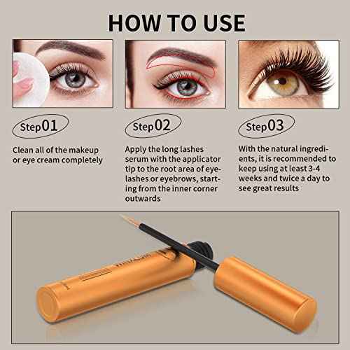 Premium Eyelash Growth Serum, Lash Growth Serum 5ML, Eyebrow Growth Serum with Peptides, Irritation-Free Eyelash Serum to Grow Lashes, Lash Boost for Fuller, Longer, Thicker, and Stronger Lashes, Gold