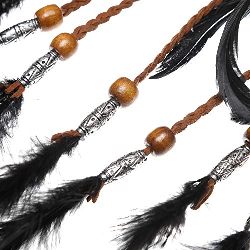 AWAYTR Boho Headdress Feather Headband Accessories Feather Elastic Gypsy Festival Headband Indian Fancy Headpieces 1970s (Orange)