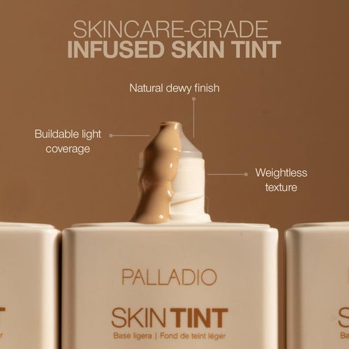 Palladio Skin Tint - Glowy Lightweight Foundation with Aloe & Niacinamide | Dark Caramel, Sheer to Medium Coverage