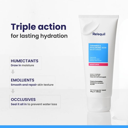 RE' EQUIL Ceramide & Hyaluronic Acid Moisturizer - Hydrating Formula for Normal to Dry Skin | 100g