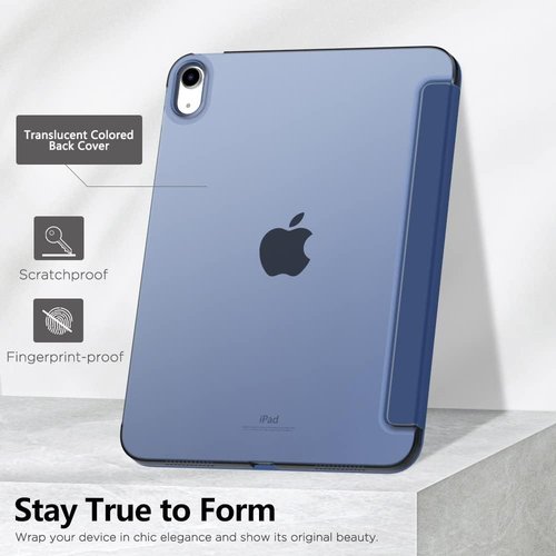 MoKo iPad Case - Slim Stand Hard PC Cover for 11" (A16) & 10.9" (2022) - Navy Blue, Touch ID Support, Auto Wake/Sleep
