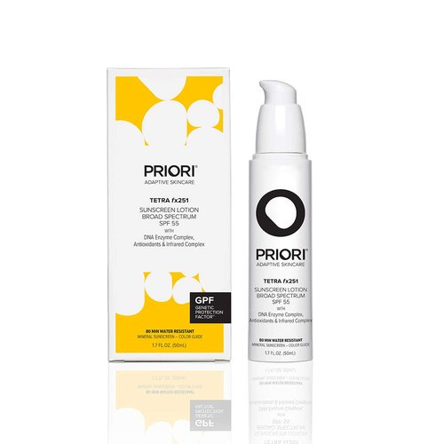 Priori Skincare Tetra Sunscreen Lotion - Broad Spectrum SPF 55 | Universal Skin Tint, Zinc Oxide, 1.7 fl oz