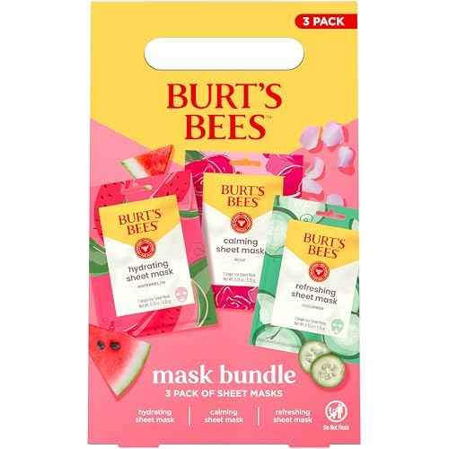 Burt's Bees Christmas Gifts - Face Mask Bundle Set, Hydrating Watermelon, Calming Rose, & Refreshing Cucumber, Face Sheet Masks for Single Use Skin Care, 99% Natural Origin, 3 Count, 0.33oz Each