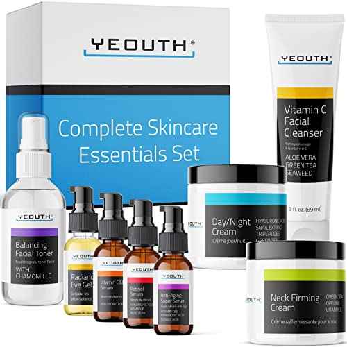 YEOUTH Skin Care Set: Retinol Serum with Hyaluronic Acid, Vitamin C & Super Face Serum, Cleanser, Toner, Eye Gel, Neck Cream, Face Cream 8-Piece Skincare Kit For Women