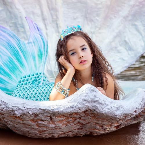 Casoty Mermaid Crown, Adjustable Seashell Mermaid Tiara, Rhinestones Mermaid Hair Accessories for Women Girls, for Birthday Halloween Costume Party