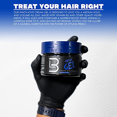 L3 Level 3 Cream Gel - Provides Volume and Medium Hold - With Vitamins to Nourish and Protect Hair Level Three Mens Hair Styling Cream (250 ML, Small)