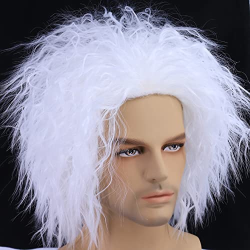 Hulaidywig Short Spiky Layered Anime Halloween Costume Cosplay Wig for Adult Men/Women + Wig Cap with Necklace (Silver)