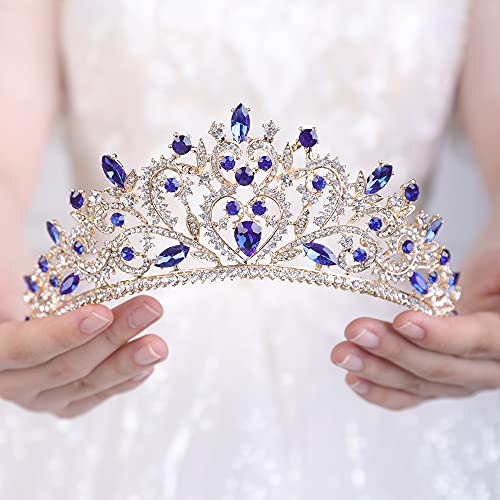 wekicici Wedding Tiaras Rhinestone Princess Crown Crystal Queen Tiaras Bridal Headband Gifts for Women Birthday Wedding Prom Bridal Party Pageant Halloween Costume(Blue)