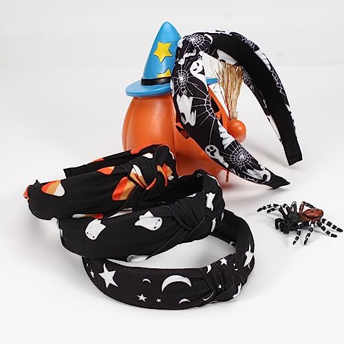 Ardorchid Halloween Headbands for Women Girls Ghost Skeleton Pumpkin Spider Web Black Star Moon Hairbands (4PCS Halloween Headbands)