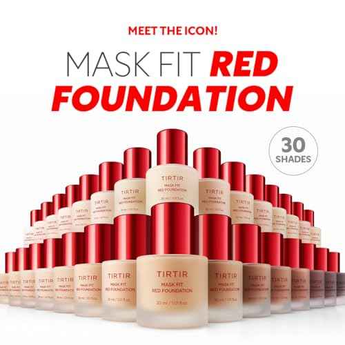 TIRTIR Mask Fit Red Foundation¤ÓLong Lasting Flawless Coverage, Energy Essence, Lightweight, Hydrating, Pore-Blurring, Breathable Satin Finish, Makeup, Radiant Skin, #22N Shell Beige, 1.01 Fl Oz