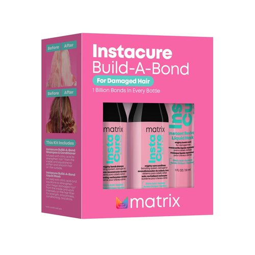 Matrix Instacure Build-A-Bond Mini Trial Kit - Repair & Strengthen Damaged Hair | Shampoo, Conditioner & Mask Set