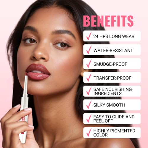 iMethod Lip Liner Stain - Lip Stain, 2-In-1 Dual-Ended Peel Off Lip Stain with Tweezer, Natural Long Lasting Peel Off Lip Liner, Easy to Use for All Skin Types, Stay All Day, Cocoa