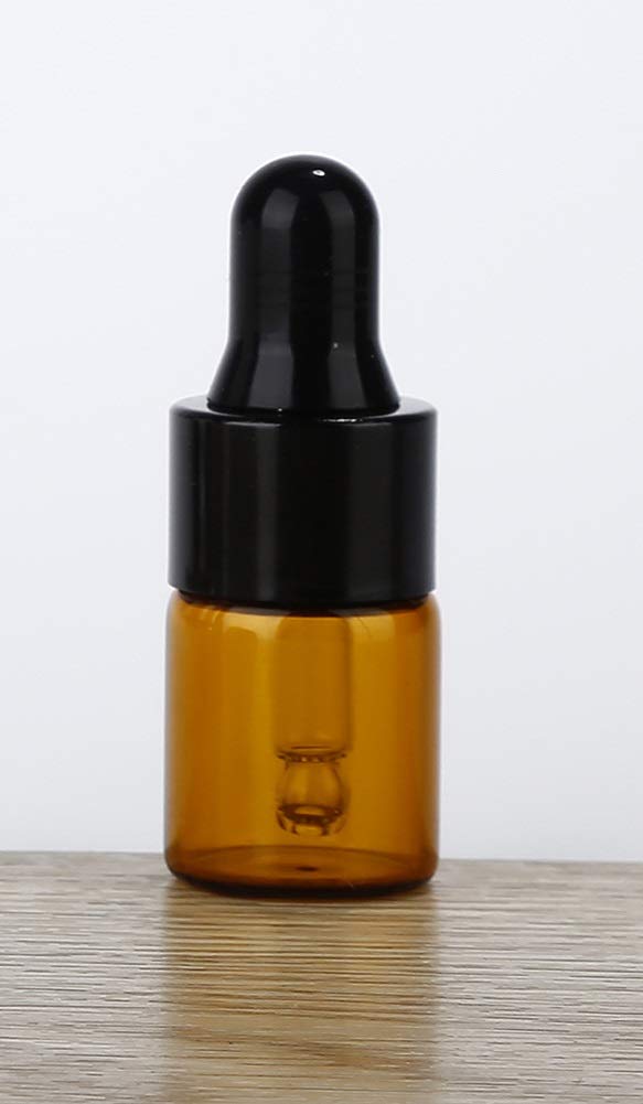 30Pcs Amber Glass Dropper Bottles Mini Empty Sample Vials Essential Oil Dropping Bottles Perfume Jars Cosmetic Container with Glass Eye Dropper and Black Caps (2ml)