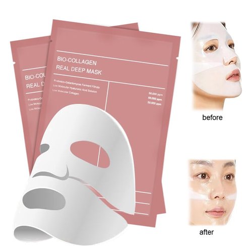 Bio-Collagen Deep Face Mask - Korean Hydrogel Overnight Hydration | Firming & Pore Minimizing | 4 Pack for Radiant Skin