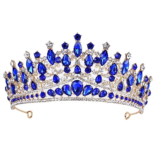 ShulaSHOP Blue Wedding Tiara for Women, Crowns for Women Rhinestone Bridal Crown Princess Tiara Headband, Costume Party Accessories for Brithday Halloween