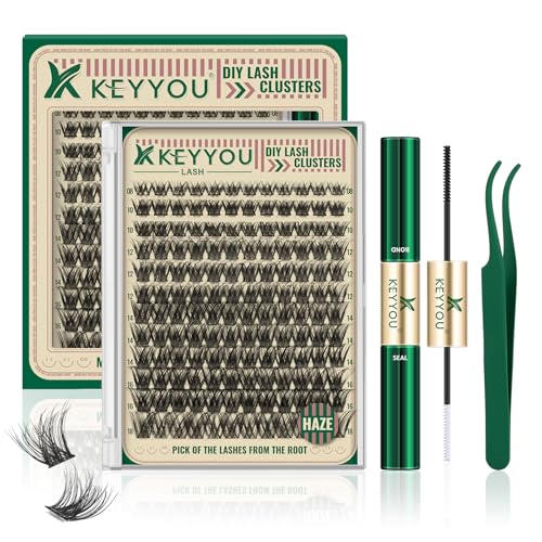 Lash Clusters,96 Pcs Cluster Lashes D Curl 8-18MIX DIY Lash Extensions Eyelash Clusters,KEYYOU Volume Wispy Individual Lashes Soft&Comfortable Easy DIY at Home(Y09,D-8-18MIX)