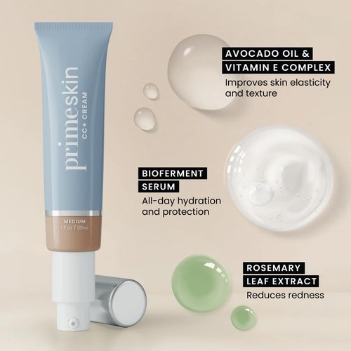 Prime Prometics PrimeSkin CC+ Cream - Lightweight Liquid-to-Powder Foundation for Mature Skin | Blurs Pores & Covers Age Spots (Light)