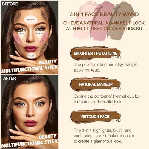 Lezero 3Pcs Contour Stick Makeup Kit, Shades with Highlighter, Blush and Bronzer Stick for Sculpt the Face and All Skin Type, Long Lasting, Smooth, Dewy & Matte Finish, LIGHT MEDIUM