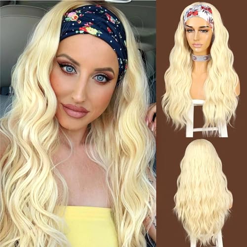 SAPPHIREWIGS Headband Wig Barbie Wig Loose Body Wavy Synthetic Hair 613# Headband Wigs for Women None Lace Front Wigs Blonde Wigs With Headbands Attached 150% Density 26inch