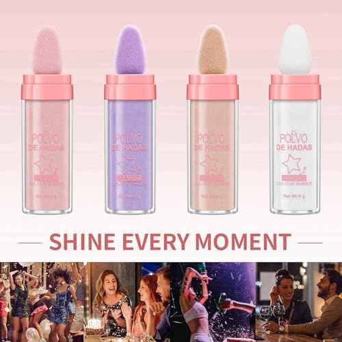 URQT 4 Color Polvo De Hadas Fairy Dust Highlight Patting - Full Body Contouring and Clavicle Pearlescent Patting Powder for Face and Eye, Christmas Sparkling Body Glitter (4 Pack)