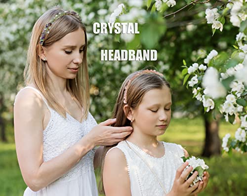 FZBHRO Rose Quartz and Amethyst Hair Accessories: Raw Crystal Tiara with Colorful Spiritual Beads for Girls (3pcs)