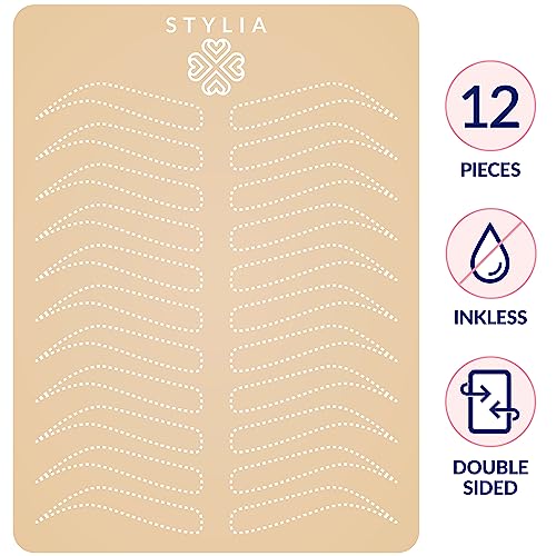 Stylia Microblading Inkless Practice Fake Silicone Skin Sheet for Eyebrow Tattoo, Fake Skin for Tattoo, Needling, Eye Brow Makeup, Tattoo Skin Practice Kit Supplies (12Pieces- White Double Sided)