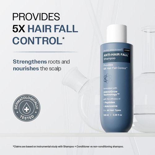 Bare Anatomy Anti Hair Fall Shampoo | 5x Hair Fall Control & Growth | Contains Biotin Adenosine, & Peptides | For All Hair Types | For Women & Men | 100ml