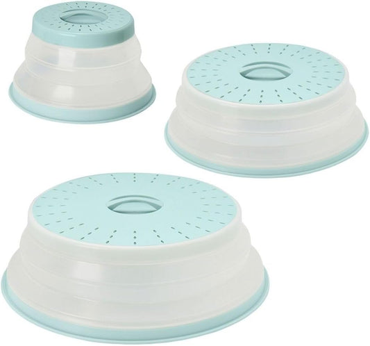 Tovolo 3-Piece Silicone Microwave Splatter Lid Set Blue Haze Small Medium Large Set of 3, Collapsible Dishwasher Safe BPA Free Vented Silicone Microwave Splatter Cover Set for Food Reheating