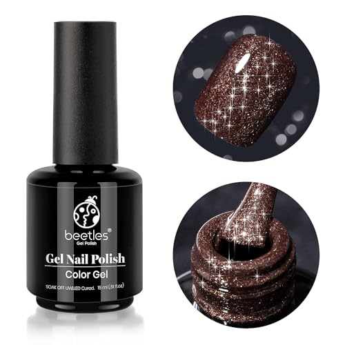 Beetles Brown Glitter Gel Nail Polish, 15ml Chocolate Brown Jazz Club Soak Off Gel Polish Nail Art Manicure Salon DIY Gift for Women