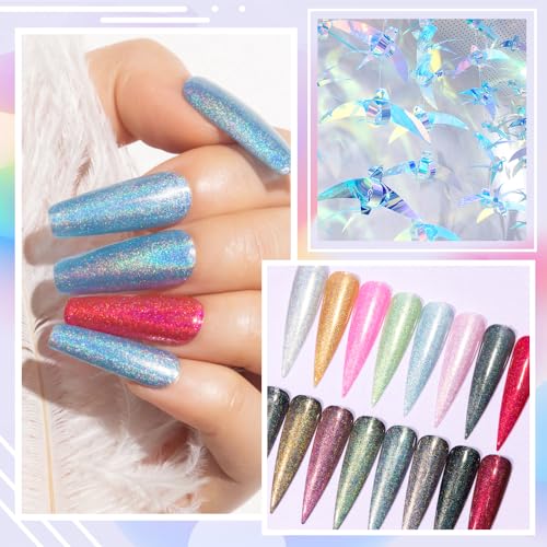 MIZHSE Holographic Gel Nail Polish, Chrome Gel Nail Polish, Galaxy Glossy Chameleon Nail Lacquer Glitter Gel Polish Set, Sparkle Laser Gel Polish Nail Art Salon at Home Gift Set for girl women