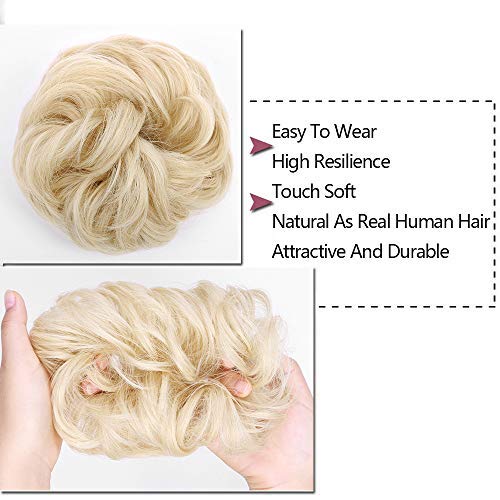 MORICA 1PCS Messy Hair Bun Hair Scrunchies Extension Curly Wavy Messy Synthetic Chignon for Women (24/613#(Pale Ash Blonde Mix Bleach Blonde))