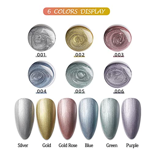 LOKFAR 6 Colors Metallic Nail Polish Nail Art Gel Polish Set, 3D Reflective Metallic Painted Nail Gel Liner Nail Art Polish Emboss UV Gel Nail Polish Gel Paint Nail Painting Kit for DIY Art Nail Salon