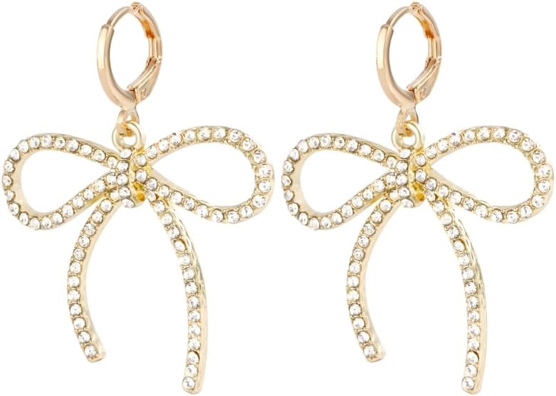 Skiennix Pearl Bow Hoop Earrings - Dainty Faux Pearls & Cute Bowknot Design | Lightweight Gold Plated