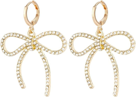 Skiennix Pearl Bow Hoop Earrings - Dainty Faux Pearls & Cute Bowknot Design | Lightweight Gold Plated