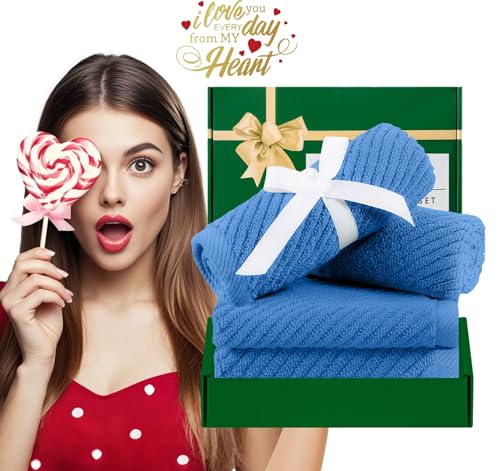 VOOVA & MOVAS Washcloths for Showering, Large 13" x 13" - 100% Cotton | Lightweight | Thick | Quick Dry | Soft | Absorbent, Hand Towels Set of 4, Wash Cloths for Bathroom, Luxury Towel Gift Set, Blue