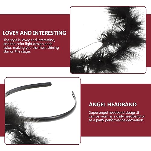 Lurrose Angel Headband Halo, Feather Hair Hoop White Feather Headband Angel Headpiece for Women Costume, 4pcs (black)