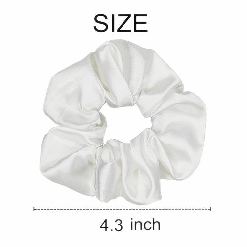 6 Pcs Satin Scrunchies - Soft Hair Ties, Ponytail Holders, Hair Bands, Hair Accessories for Women and Girls (4.3 inch, White)