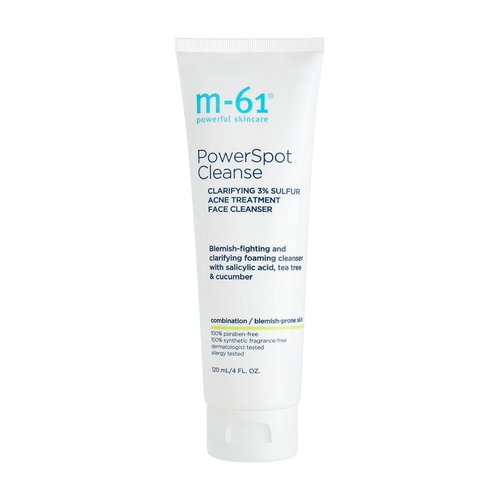 M-61 PowerSpot Cleanse - Acne-Fighting Face Wash with 3% Sulfur & Salicylic Acid | 4 Fl Oz | For Blemish-Prone Skin
