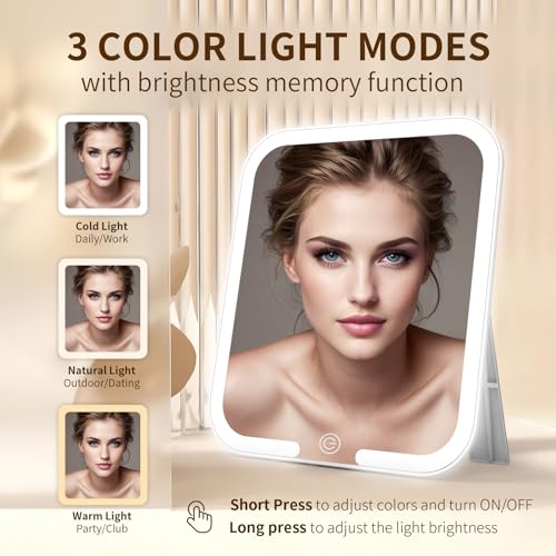 Makeup Bag with Magnetic Detachable Lighted Mirror, Travel Makeup Bag with Mirror 360¡Æ Angle, PU Leather Makeup Organizer Bag with Mirror and Lights, Portable Cosmetic Case Accessories Train Case Gift