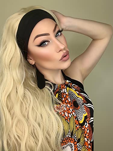 SAPPHIREWIGS Headband Wig Barbie Wig Loose Body Wavy Synthetic Hair 613# Headband Wigs for Women None Lace Front Wigs Blonde Wigs With Headbands Attached 150% Density 26inch