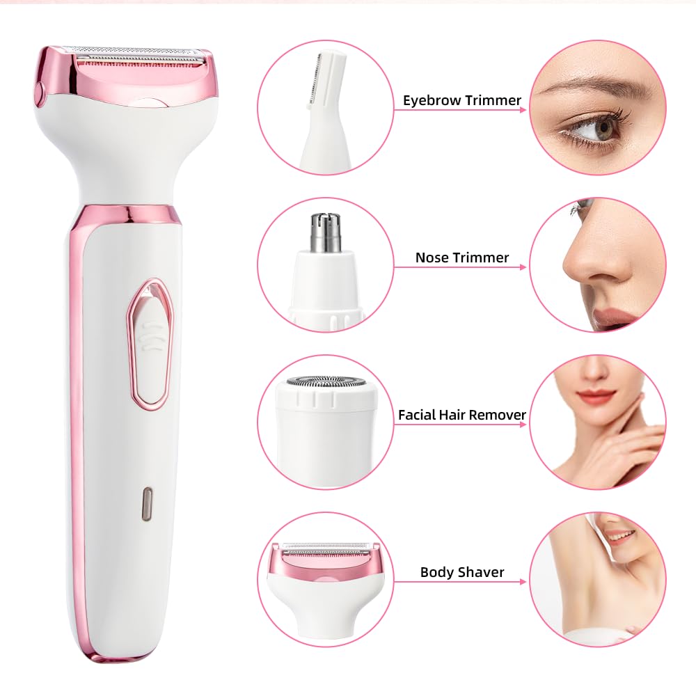 Electric Razor for Women 4 in 1 Rechargeable Painless Body Razors and Facial Hair Remover for Bikini Leg Body Face Underarm