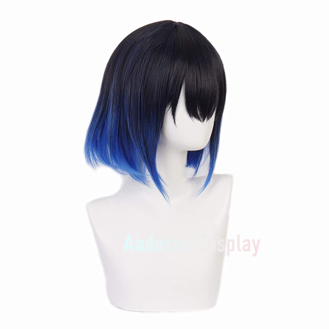 Aadesso Anime Kimetsu no Hashibira Inosuke Cosplay Wig Black Gradient Blue Wigs Synthetic Halloween Hair